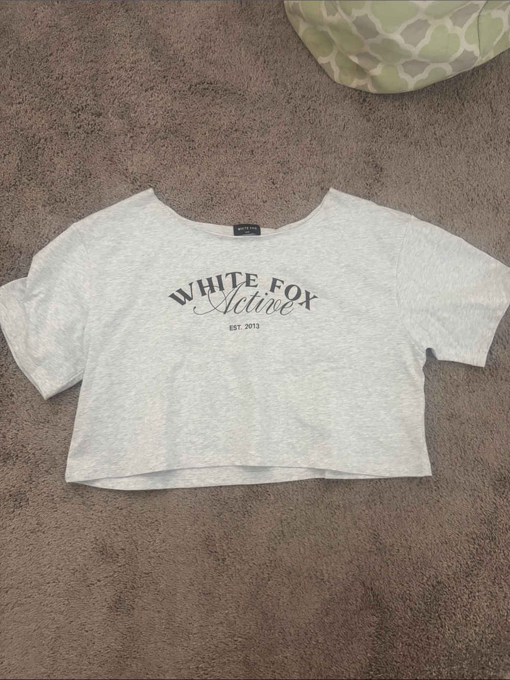 NWOT White Fox Boutique Light Gray Cropped Logo Tee